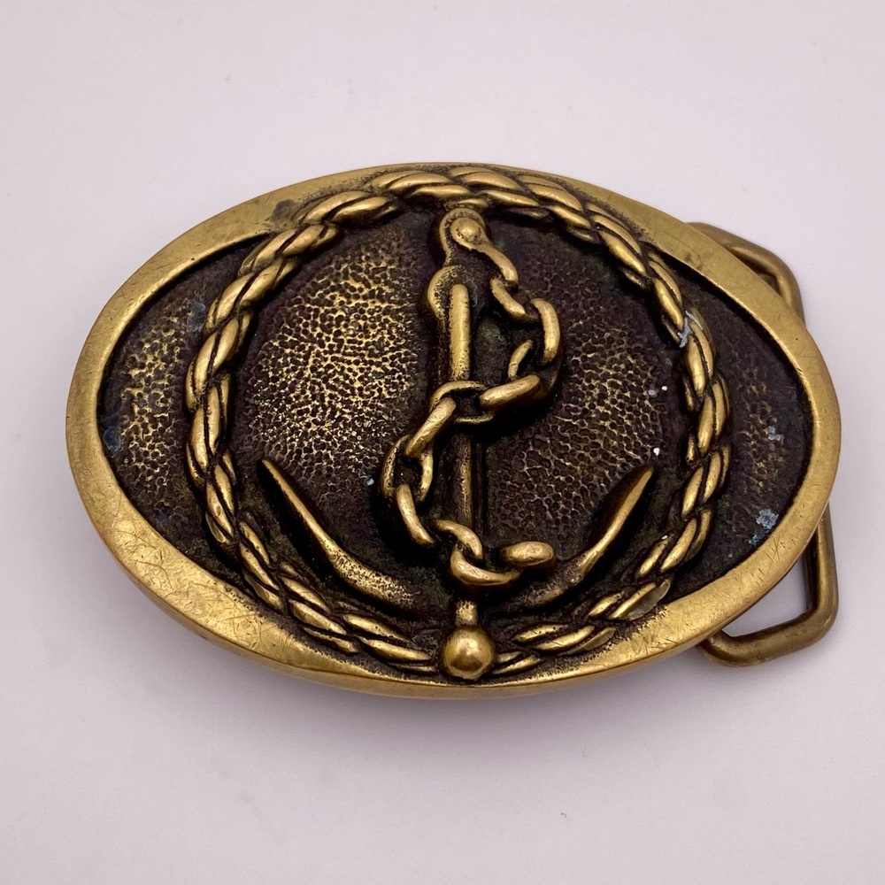 Vintage 1970s BTS Solid brass  anchor belt buckle
